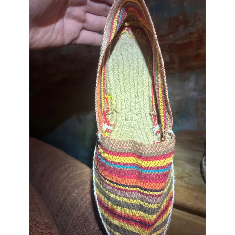 Artisanal Striped Canvas Espadrilles Hand-Stitched Jute Flats EU 40 Multicolor